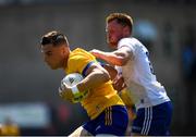 4 June 2023; Jamie Malone of Clare in action against Ryan Mc Anespie of Monaghan during the GAA Football All-Ireland Senior Championship Round 2 match between Monaghan and Clare at St Tiernach's Park in Clones, Monaghan. Photo by Daire Brennan/Sportsfile