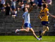 4 June 2023; Conor McCarthy of Monaghan celebrates after scoring his side's first goal during the GAA Football All-Ireland Senior Championship Round 2 match between Monaghan and Clare at St Tiernach's Park in Clones, Monaghan. Photo by Daire Brennan/Sportsfile