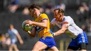 4 June 2023; Ronan Lanigan of Clare in action against Jack McCarron of Monaghan during the GAA Football All-Ireland Senior Championship Round 2 match between Monaghan and Clare at St Tiernach's Park in Clones, Monaghan. Photo by Daire Brennan/Sportsfile