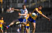 4 June 2023; Conor McManus of Monaghan in action against Cillian Rouine of Clare during the GAA Football All-Ireland Senior Championship Round 2 match between Monaghan and Clare at St Tiernach's Park in Clones, Monaghan. Photo by Daire Brennan/Sportsfile
