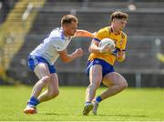 4 June 2023; Cillian Rouine of Clare in action against Ryan McAnespie of Monaghan during the GAA Football All-Ireland Senior Championship Round 2 match between Monaghan and Clare at St Tiernach's Park in Clones, Monaghan. Photo by Daire Brennan/Sportsfile