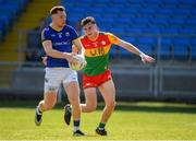 4 June 2023; Ryan Moffett of Longford in action against Jordan Morrissey of Carlow during the Tailteann Cup Group 3 Round 3 match between Longford and Carlow at Laois Hire O'Moore Park in Portlaoise, Laois. Photo by Matt Browne/Sportsfile