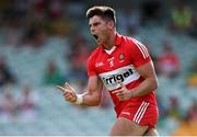 4 June 2023; Conor Doherty of Derry celebrates after scoring his side's first goal during the GAA Football All-Ireland Senior Championship Round 2 match between Donegal and Derry at MacCumhaill Park in Ballybofey, Donegal. Photo by Brendan Moran/Sportsfile