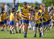 4 June 2023; Conor Cox of Roscommon celebrates with a supporter after his side's victory in the GAA Football All-Ireland Senior Championship Round 2 match between Roscommon and Sligo at Dr Hyde Park in Roscommon. Photo by Piaras Ó Mídheach/Sportsfile