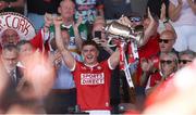 4 June 2023; Cork captain Michael Mullins lifts the cup after the O’Neills.com GAA Hurling All-Ireland U20 Championship Final match between Cork and Offaly at FBD Semple Stadium in Thurles, Tipperary. Photo by Michael P Ryan/Sportsfile