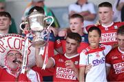 4 June 2023; Cork captain Michael Mullins lifts the cup after the O’Neills.com GAA Hurling All-Ireland U20 Championship Final match between Cork and Offaly at FBD Semple Stadium in Thurles, Tipperary. Photo by Michael P Ryan/Sportsfile