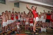 4 June 2023; Cork captain Michael Mullins celebrates with his teammates in the dressing room after the O’Neills.com GAA Hurling All-Ireland U20 Championship Final match between Cork and Offaly at FBD Semple Stadium in Thurles, Tipperary. Photo by Michael P Ryan/Sportsfile