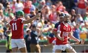 4 June 2023; Ben Cunningham, left, and Adam O'Sullivan of Cork celebrate after the O’Neills.com GAA Hurling All-Ireland U20 Championship Final match between Cork and Offaly at FBD Semple Stadium in Thurles, Tipperary. Photo by Michael P Ryan/Sportsfile