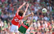4 June 2023; Jason Doherty of Mayo in action against Ciaran Murphy of Louth during the GAA Football All-Ireland Senior Championship Round 2 match between Mayo and Louth at Hastings Insurance MacHale Park in Castlebar, Mayo. Photo by Seb Daly/Sportsfile