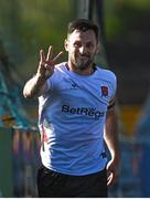 5 June 2023; Patrick Hoban of Dundalk celebrates after scoring his third, and his side's fourth goal during the SSE Airtricity Men's Premier Division match between Dundalk and UCD at Oriel Park in Dundalk, Louth. Photo by Stephen Marken/Sportsfile