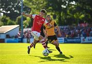 5 June 2023; Adam Murphy of St Patrick's Athletic in action against Michael Duffy of Derry City during the SSE Airtricity Men's Premier Division match between St Patrick's Athletic and Derry City at Richmond Park in Dublin. Photo by Harry Murphy/Sportsfile