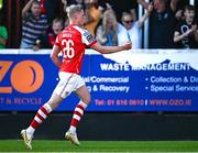 5 June 2023; Jay McGrath of St Patrick's Athletic celebrates after scoring his side's first goal during the SSE Airtricity Men's Premier Division match between St Patrick's Athletic and Derry City at Richmond Park in Dublin. Photo by Harry Murphy/Sportsfile