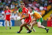 4 June 2023; Shane McGuigan of Derry in action against Ciaran Thompson of Donegal during the GAA Football All-Ireland Senior Championship Round 2 match between Donegal and Derry at MacCumhaill Park in Ballybofey, Donegal. Photo by Brendan Moran/Sportsfile