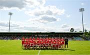 4 June 2023; The Derry team sit for a team photograph before the GAA Football All-Ireland Senior Championship Round 2 match between Donegal and Derry at MacCumhaill Park in Ballybofey, Donegal. Photo by Brendan Moran/Sportsfile