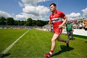 4 June 2023; Ethan Doherty of Derry runs onto the pitch before the GAA Football All-Ireland Senior Championship Round 2 match between Donegal and Derry at MacCumhaill Park in Ballybofey, Donegal. Photo by Brendan Moran/Sportsfile