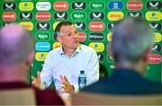 6 June 2023; Republic of Ireland U21 manager Jim Crawford speaking during a Republic of Ireland U21 squad announcement at the FAI Headquarters in Abbotstown, Dublin. Photo by Sam Barnes/Sportsfile