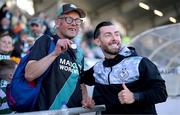 2 June 2023; Richie Towell of Shamrock Rovers poses for a photograph with a Shamrock Rovers supporter before the SSE Airtricity Men's Premier Division match between Shamrock Rovers and Dundalk at Tallaght Stadium in Dublin. Photo by Stephen McCarthy/Sportsfile