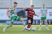 2 June 2023; Markus Poom of Shamrock Rovers in action against Paul Doyle of Dundalk during the SSE Airtricity Men's Premier Division match between Shamrock Rovers and Dundalk at Tallaght Stadium in Dublin. Photo by Stephen McCarthy/Sportsfile