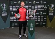 6 June 2023; In attendance at the Sports Direct Men's and Women's FAI Cup First Round draws at the Conference Centre on the Sports Ireland Campus in Dublin, is Mark Connolly of Derry City with the Sport Direct Men's FAI Cup. Photo by Sam Barnes/Sportsfile