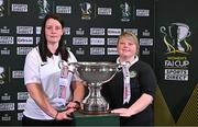 6 June 2023; In attendance at the Sports Direct Men's and Women's FAI Cup First Round draws at the Conference Centre on the Sports Ireland Campus in Dublin are representatives from Cabinteely FC with the Sport Direct Women's FAI Cup. Photo by Sam Barnes/Sportsfile
