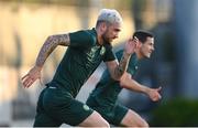 6 June 2023; Troy Parrott and Josh Cullen, right, during a Republic of Ireland training session at Calista Sports Centre in Antalya, Turkey. Photo by Stephen McCarthy/Sportsfile