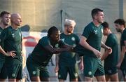 6 June 2023; Michael Obafemi, left, and Jason Knight during a Republic of Ireland training session at Calista Sports Centre in Antalya, Turkey. Photo by Stephen McCarthy/Sportsfile