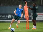 6 June 2023; Evan Ferguson and Michael Obafemi, right, during a Republic of Ireland training session at Calista Sports Centre in Antalya, Turkey. Photo by Stephen McCarthy/Sportsfile