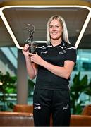 7 June 2023; PwC GPA Player of the Month for May in camogie, Dearbhla Magee of Down, with her award at PwC’s offices in Dublin. Photo by Sam Barnes/Sportsfile