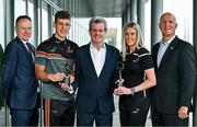 7 June 2023; In attendance during the PwC GAA/GPA Player of the Month and PwC GPA Women’s Player of the Month Awards are, from left, GAA Director of Communications Alan Milton, PwC GAA/GPA Player of the Month for May winner Derry footballer Shane McGuigan, PwC Managing Partner Feargal O’Rourke,PwC GPA Women’s Player of the Month for May winner Down camogie player Dearbhla Magee and GPA Head of Operations and Finance Ciarán Barr at PwC offices in Dublin. Photo by Sam Barnes/Sportsfile