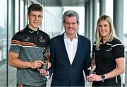 7 June 2023; In attendance during the PwC GAA/GPA Player of the Month and PwC GPA Women’s Player of the Month Awards are, from left, PwC GAA/GPA Player of the Month for May winner Derry footballer Shane McGuigan, PwC Managing Partner Feargal O’Rourke, and PwC GPA Women’s Player of the Month for May winner Down camogie player Dearbhla Magee at PwC offices in Dublin. Photo by Sam Barnes/Sportsfile