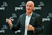 7 June 2023; GPA Head of Operations and Finance Ciarán Barr speaking during the PwC GAA/GPA Player of the Month and PwC GPA Women’s Player of the Month Awards at PwC offices in Dublin. Photo by Sam Barnes/Sportsfile