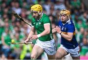 21 May 2023; Séamus Flanagan of Limerick in action against Conor Stakelum of Tipperary during the Munster GAA Hurling Senior Championship Round 4 match between Tipperary and Limerick at FBD Semple Stadium in Thurles, Tipperary. Photo by Piaras Ó Mídheach/Sportsfile