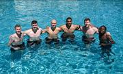 8 June 2023; The winning waterpolo team, from left, James McClean, Evan Ferguson, Will Smallbone, Gavin Bazunu, Nathan Collins and Michael Obafemi during a Republic of Ireland pool recovery session at the Calista Luxury Resort in Antalya, Turkey. Photo by Stephen McCarthy/Sportsfile