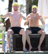 8 June 2023; Liam Scales, left, and Mikey Johnston during a Republic of Ireland recovery session at the Calista Luxury Resort in Antalya, Turkey. Photo by Stephen McCarthy/Sportsfile