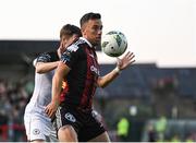 2 June 2023; John O’Sullivan of Bohemians in action against Niall Morahan of Sligo Rovers during the SSE Airtricity Men's Premier Division match between Bohemians and Sligo Rovers at Dalymount Park in Dublin. Photo by Sam Barnes/Sportsfile