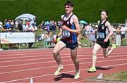 3 June 2023; Darragh Mulrooney of J+M Enniscrone, left, competes in the senior boys 1500m during the 123.ie All Ireland Schools' Track and Field Championships at Tullamore in Offaly. Photo by Sam Barnes/Sportsfile