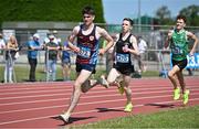 3 June 2023; Darragh Mulrooney of J+M Enniscrone, left, competes in the senior boys 1500m during the 123.ie All Ireland Schools' Track and Field Championships at Tullamore in Offaly. Photo by Sam Barnes/Sportsfile