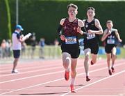 3 June 2023; Rhys Johnson of Pipers Hill, Kildare, on his way to winning the under 16 boys mile during the 123.ie All Ireland Schools' Track and Field Championships at Tullamore in Offaly. Photo by Sam Barnes/Sportsfile