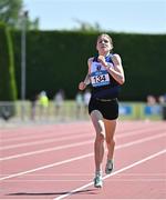3 June 2023; Emer McKee of Our Lady and St Pats Knock, Belfast, on her way to winning the junior girls 1500m during the 123.ie All Ireland Schools' Track and Field Championships at Tullamore in Offaly. Photo by Sam Barnes/Sportsfile