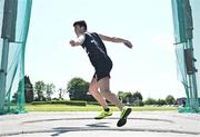3 June 2023; James Quinn of Belvedere College, Dublin, competes in the senior boys discus during the 123.ie All Ireland Schools' Track and Field Championships at Tullamore in Offaly. Photo by Sam Barnes/Sportsfile