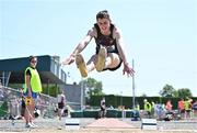3 June 2023; Oisin Thompson of St Columbas Stranorlar, Donegal, competes in the senior boys long jump during the 123.ie All Ireland Schools' Track and Field Championships at Tullamore in Offaly. Photo by Sam Barnes/Sportsfile