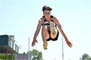 3 June 2023; Noah Gilmore of St Kierans, Kilkenny, competes in the senior boys long jump during the 123.ie All Ireland Schools' Track and Field Championships at Tullamore in Offaly. Photo by Sam Barnes/Sportsfile