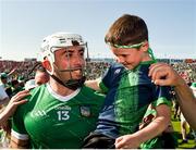 28 May 2023; Aaron Gillane of Limerick celebrates with Limerick supporter John O'Donnell, aged 8, from Patrickswell, Co Limerick, after the Munster GAA Hurling Senior Championship Round 5 match between Limerick and Cork at TUS Gaelic Grounds in Limerick. Photo by Daire Brennan/Sportsfile