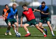 9 June 2023; Jayson Molumby is tackled by Jack Taylor, right, during a Republic of Ireland training session at Calista Sports Centre in Antalya, Turkey. Photo by Stephen McCarthy/Sportsfile