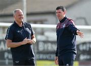 9 June 2023; St Patrick's Athletic technical director Alan Matthews, left, and Drogheda United manager Kevin Doherty before the SSE Airtricity Men's Premier Division match between Drogheda United and St Patrick's Athletic at Weaver's Park in Drogheda, Louth. Photo by Tyler Miller/Sportsfile