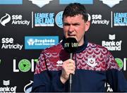 9 June 2023; Drogheda United manager Kevin Doherty is interviewed for LOITV BEFORE the SSE Airtricity Men's Premier Division match between Drogheda United and St Patrick's Athletic at Weaver's Park in Drogheda, Louth. Photo by Tyler Miller/Sportsfile