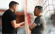 9 June 2023; Cork City owner Dermot Usher, right, with Dundalk head of football operations Brian Gartland before the SSE Airtricity Men's Premier Division match between Cork City and Dundalk at Turner's Cross in Cork. Photo by Eóin Noonan/Sportsfile