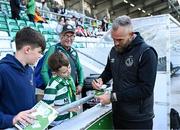 9 June 2023; Injured Shamrock Rovers goalkeeper Alan Mannus signs autographs before the SSE Airtricity Men's Premier Division match between Shamrock Rovers and UCD at Tallaght Stadium in Dublin. Photo by Harry Murphy/Sportsfile