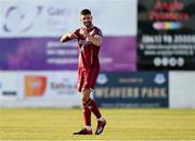 9 June 2023; Adam Foley of Drogheda United celebrates after scoring his side's first goal during the SSE Airtricity Men's Premier Division match between Drogheda United and St Patrick's Athletic at Weaver's Park in Drogheda, Louth. Photo by Tyler Miller/Sportsfile