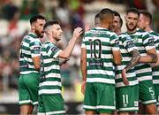 9 June 2023; Jack Byrne of Shamrock Rovers, second left, celebrates with teammates after scoring his side's second goal during the SSE Airtricity Men's Premier Division match between Shamrock Rovers and UCD at Tallaght Stadium in Dublin. Photo by Harry Murphy/Sportsfile